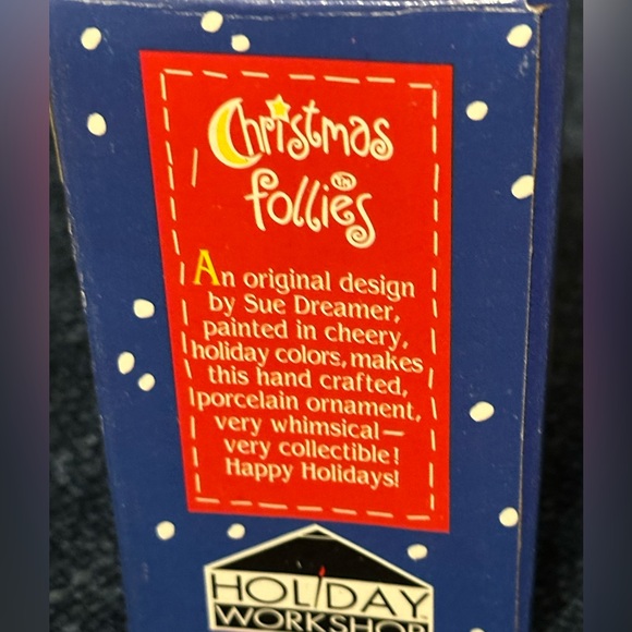 Brightly colored ceramic Santa ornament. Santa carries a tree & wreath. - Picture 9 of 10